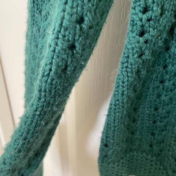 Talbots Mixed Stitch Cardigan Emerald Green Zip Front Mock Neck Cotton L - Picture 7 of 7